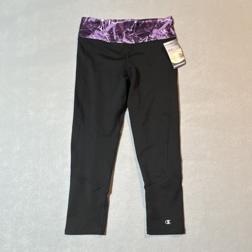Champion Women's Capri Leggings Size Medium Black With purple